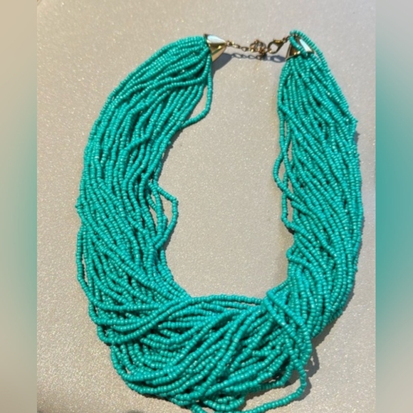 Jewelry - Turquoise Glass Seed Bead Multi Strand Necklace